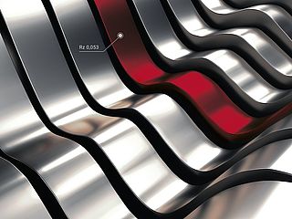 Metallic waves in silver and red