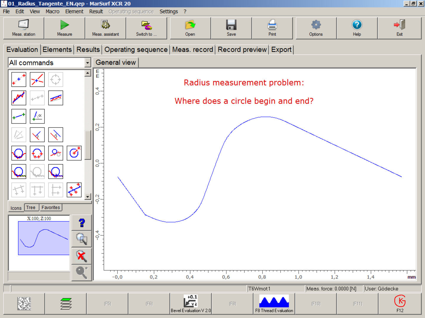 Measurement of a contour with tangential transitions